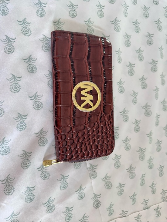 Michael Kors Handbags - Michael Kors Croc-Embossed Zip Wallet - Deep Burgundy with Gold Logo